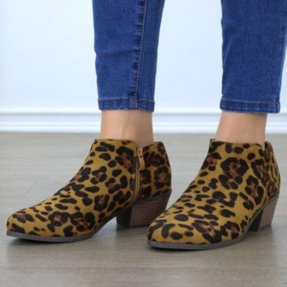 Faux Suede Leopard Print Ankle Booties - Picture 4 of 5